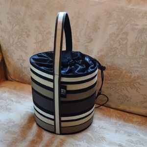 DKNY Price Drop! Black, Coco and Cream Striped Bucket Bag